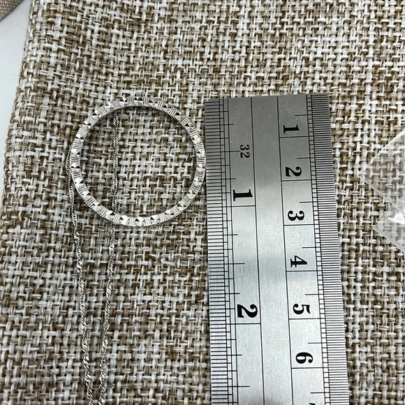 14K White Gold Necklace with Textured Circle Pendant, 18 Inches - Picture 10 of 14